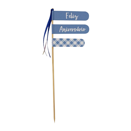 Topo de Bolo Vichy Xadrez Azul Royal Feliz Aniversário 1un
