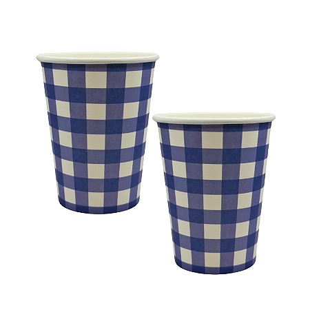 Copo Papel Xadrez Azul Royal 250ml 8Un Festa Junina