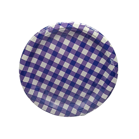 Prato Papel Xadrez  Roxo 18cm 8Un Festa Junina