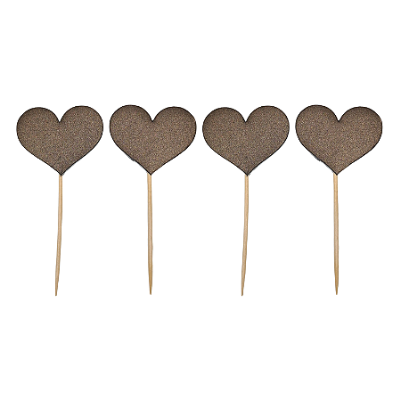 Pick P/ Doces e Cupcakes Coração Marrom 12Un
