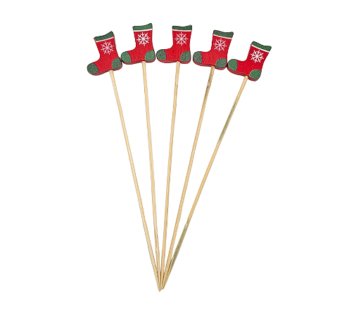 Pick Palito Espetinho Decorativo Bota Papai Noel Natal 12Un