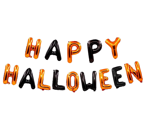 Balão Metalizado Happy Halloween Preto Laranja 40cm