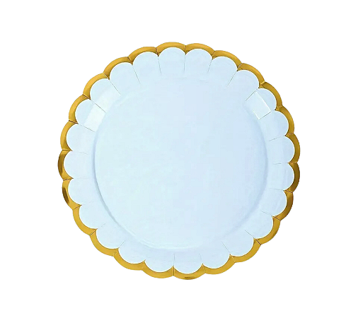 Prato de Papel Colors Azul Borda Metalizada Dourado 18cm 8un