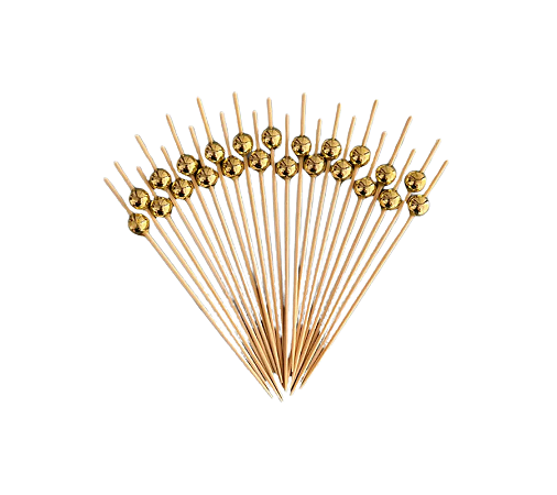 Espetinho Palito de Bambu Bolinha Dourada 12cm 20un