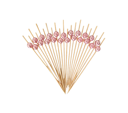 Espetinho Palito de Bambu Bolinha Rosa 12cm  20un