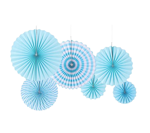 Kit Enfeite Leque de Papel 20/30/40cm 6un - Azul Bebê