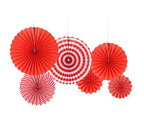 Kit Enfeite Leque de Papel 20/30/40cm 6un - Vermelho