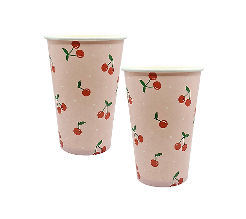 Copo de Papel Cereja Rosa 300ml 8Un