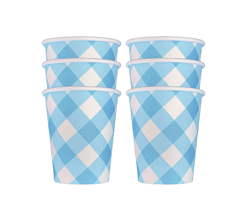 Copos de Papel Xadrez Vichy Azul Claro 240ml 8Un