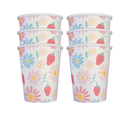 Copos de Papel Margaridas e Morangos 240ml 8Un
