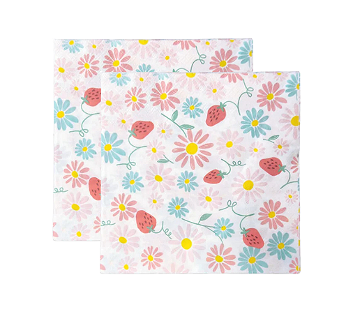 Guardanapo de Papel Margaridas e Morangos 33x32cm 20Un