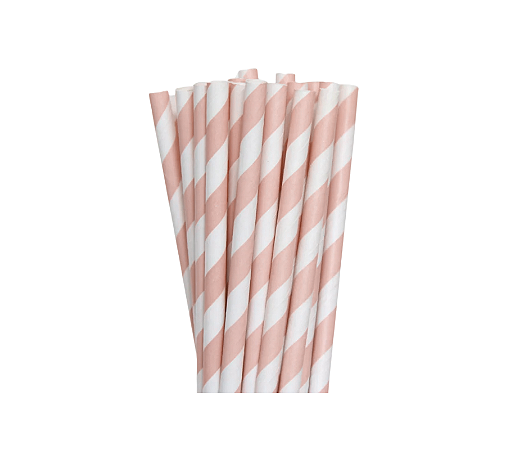 Canudos de Papel Listrado Rosa Claro 20Un