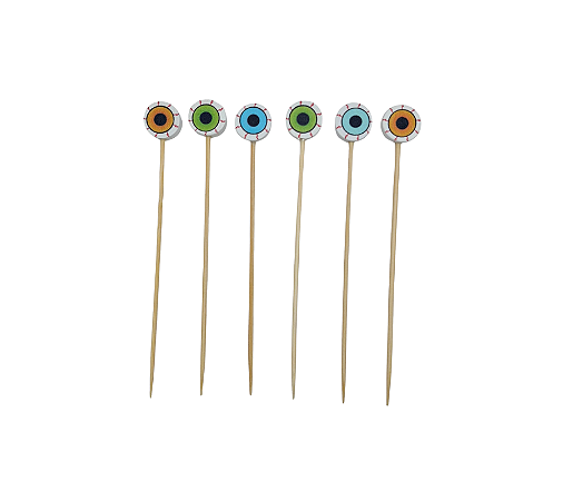 Pick Palito Bambu Petiscos Halloween Olhos 12cm 12Un