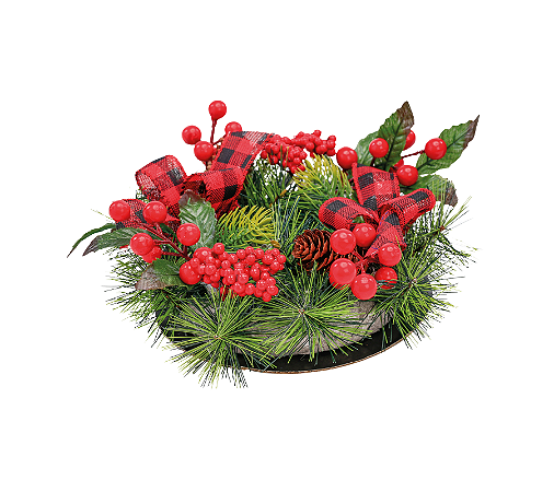 Porta Vela Arranjo de Mesa Xadrez Vermelho Natal
