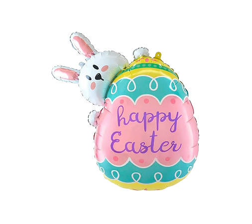 Balão Metalizado Happy Easter Ovo Páscoa Coelhinho 72x81cm 1Un
