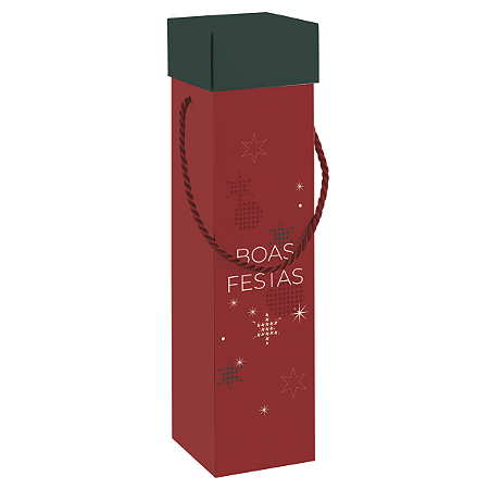 Caixa Presente P/ Vinho C/ Alça Boas Festas 8x33cm 1un