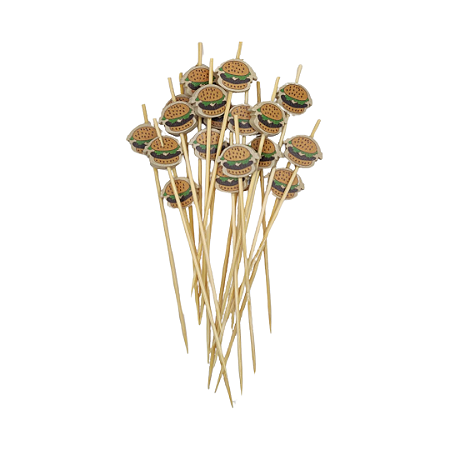 Palito de Bambu Petiscos Hamburguer Lanche 12cm 50Un