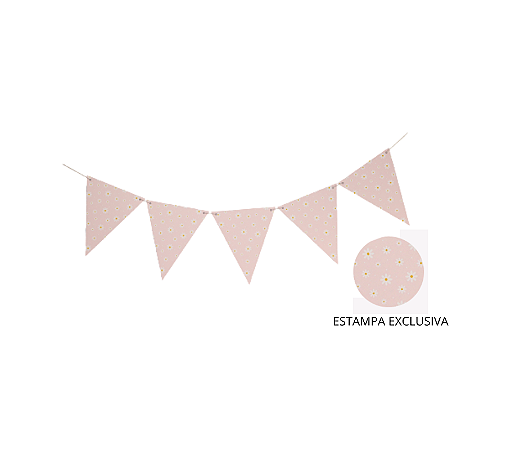 Bandeirolas de Papel Estampa Margarida Rosa 10 Bandeirinhas