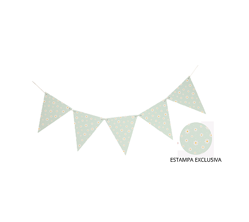 Bandeirolas Papel Estampa Margaridas Verde 10 Bandeirinhas