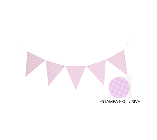 Bandeirolas de Papel Vichy Xadrez Rosa 10 Bandeirinhas