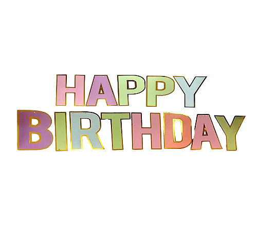 Faixa Decorativa Happy Birthday Aniversário Colorida Borda Dourada