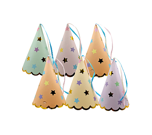 Chapeuzinho de Fada Aniversário Estrelas Colorido 6Un