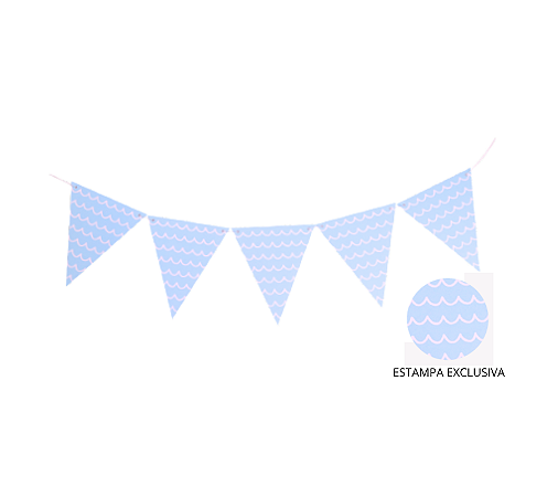Bandeirolas de Papel Fundo Mar Ondas Azul 10 Bandeirinhas