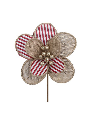 Galho Decorativo Poinsetia Juta e Listras Vermelho/Branco 1Un