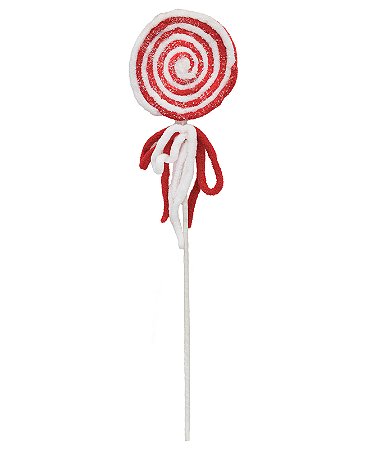 Galho Decorativo Pirulito Lollipop Vermelho/Branco Laço Natal 1Un