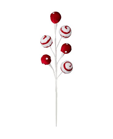 Galho Decorativo Natal Lollipop Branco/Vermelho 1Un