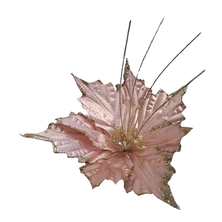 Pick Flor Poinsetia Rose Decoração Natal 27Cm