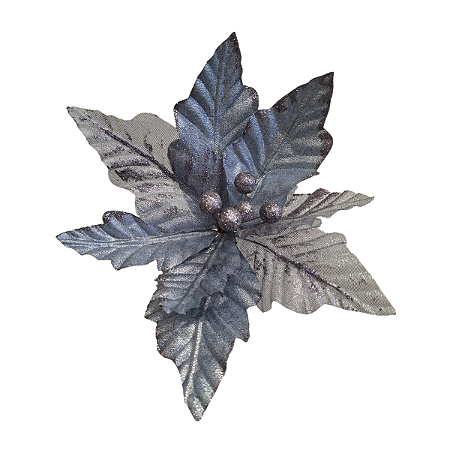 Pick Flor Poinsetia Prata Decoração Natal  27 Cm