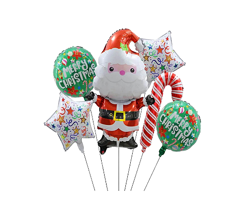 Kit Balão Metalizado Natalino Merry Christmas Natal 6un