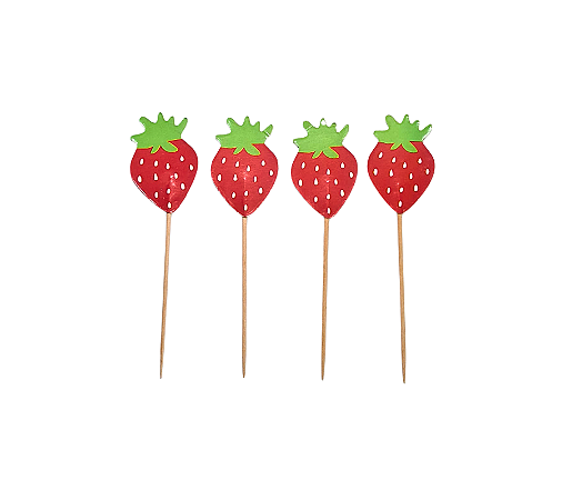Pick Palito Decorativo Morango Frutas Moranguinho 10cm 12Un