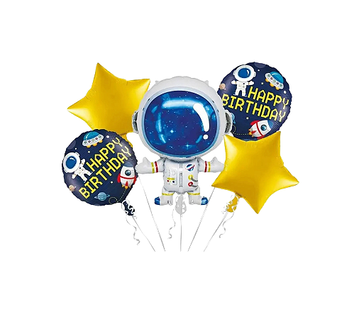 Kit 5 Balões Astronauta Happy Birthday Estrela