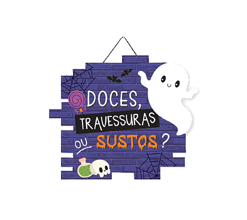 Placa de Porta Decoração Halloween Doces ou Travessuras 1Un