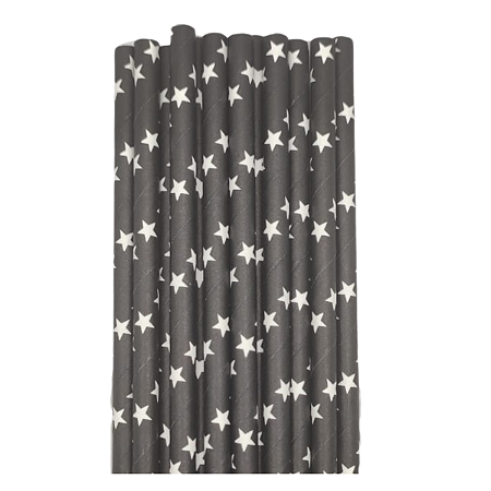 Canudo de Papel Estrelas Preto 20un