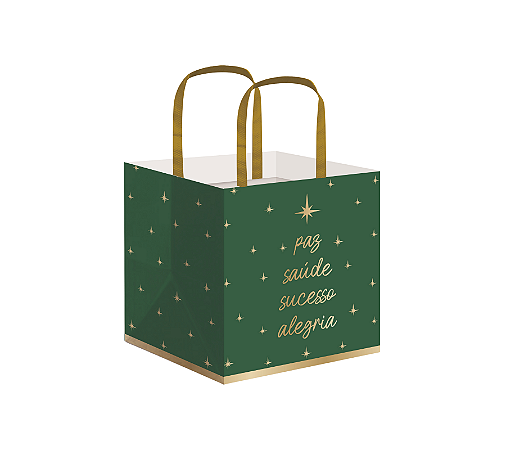 Sacola Para Panetone Desejos de Natal Verde 33x28cm 1Un