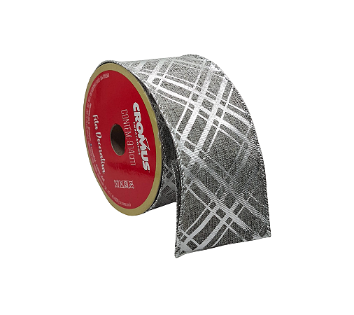 Fita Decorativa Aramada Prata Laço Natal 6,3Cmx 914Cm