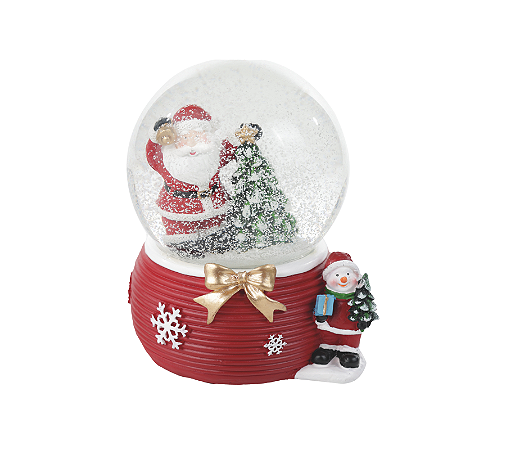 Globo de Água Papai Noel na Neve Laço Dourado Musical 1Un