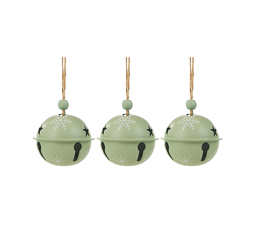 Enfeite Pendurar Guizo Natal Verde C/ Flocos de Neve 3Un