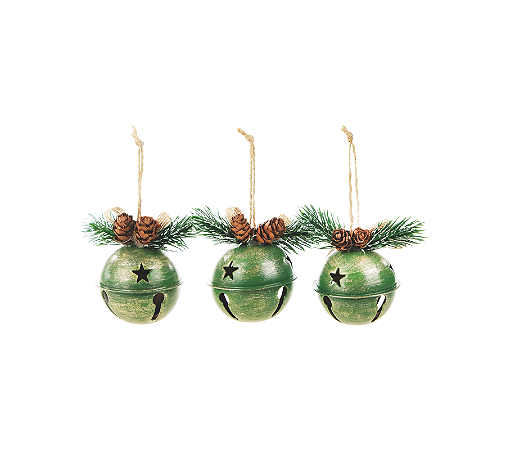 Enfeite Pendurar Guizo Verde c/ Pinha Decoração Natal 3Un