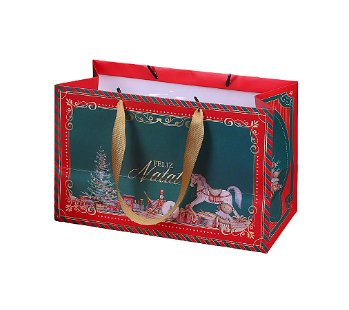 Sacola Papel Presentes Tradição Natal Verde/Vermelho 1Un