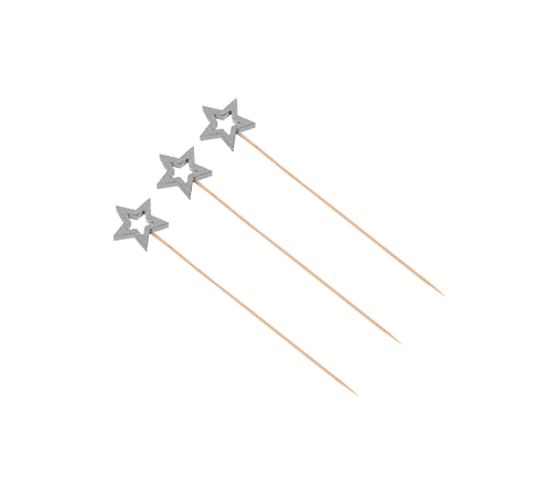 Palito Bambu P/ Frutas Petiscos Natal Estrela Prata 12cm 20Un