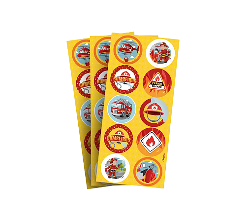 Adesivo Decorativo Redondo Festa Bombeiros 30Un