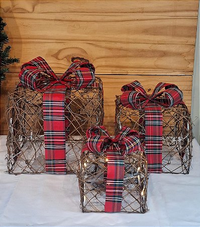 Enfeite Caixa de Presente Decoração Árvore de Natal 3Un