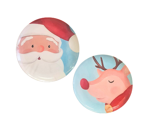 Prato Sobremesa Melamina Decoração Natal 20cm 1Un