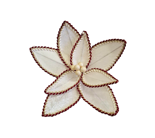 Galho Poinsetia Off White/ Vermelho Decoração Natal 1Un