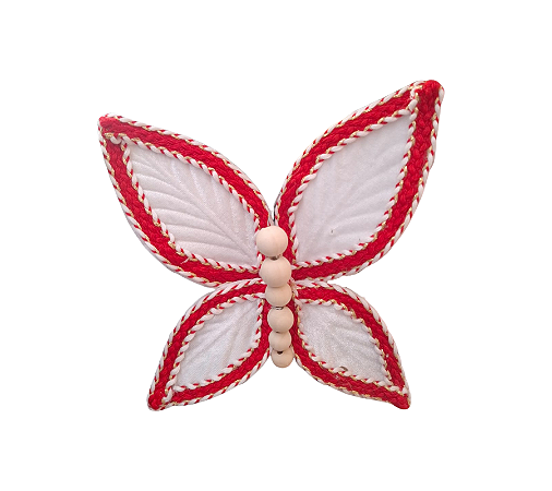 Galho Decorativo Borboleta Branco/ Vermelho Veludo Natal 1Un