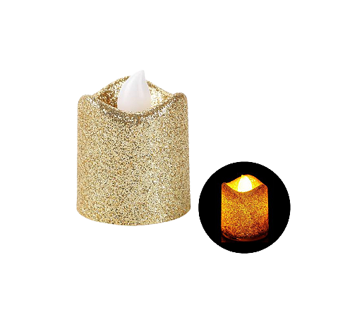 Vela Eletronica Dourada Glitter Natal Mesa Posta Namorados 1Un